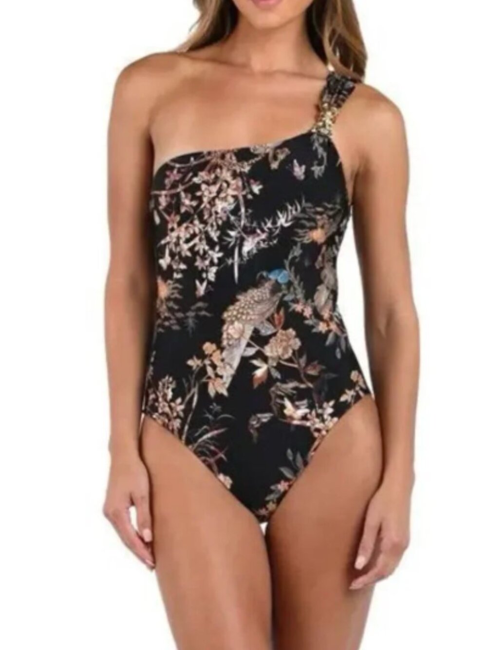 L'Agence Karmin One Piece Swimsuit Jungle Print One-Shoulder Size Medium NWT
